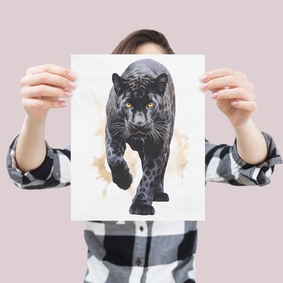 Watercolor Black Jaguar Wall Art Print Unframed - Majestic Jungle Elegance - Picture 4 of 7